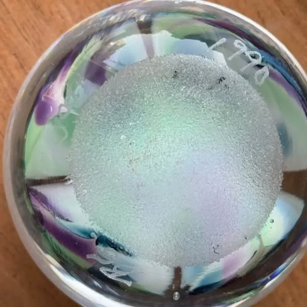 Signed Jodi Bove Hand Blown Art Glass Floral Paperweight 2” Rare Vintage